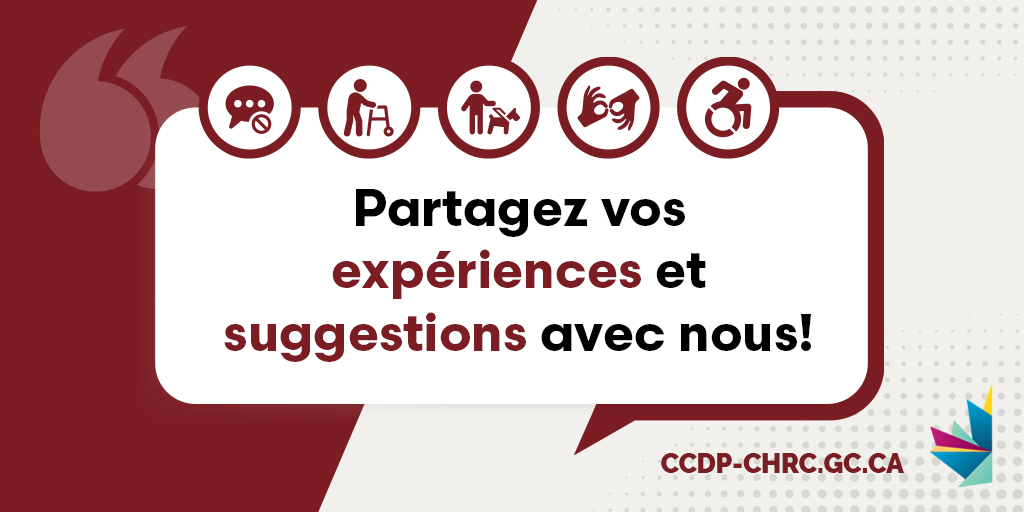 💬 Nous sommes toujours à la recherche de vos commentaires sur la manière d'améliorer l'accessibilité à travers le Canada. Partagez vos expériences et suggestions avec nous! 👇
