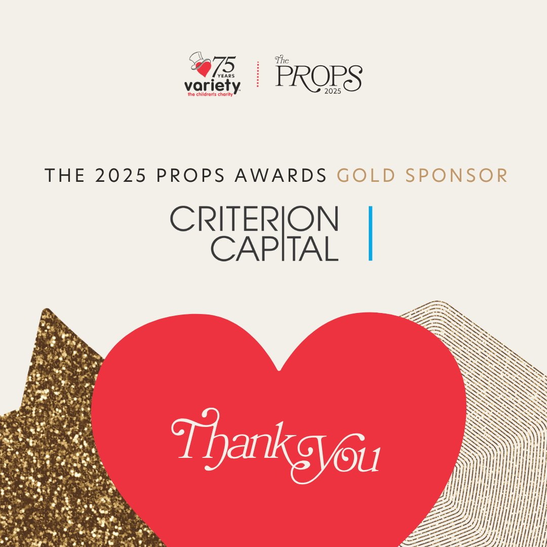 We are thrilled to announce Criterion Capital as the Gold Sponsor of the 2025 #PROPSAwards. 

Their incredible support plays a vital role in helping us change the lives of children and young people with disabilities across the UK. <a href="/VarietyGB/">Variety, the Children’s Charity</a> Thank you, Criterion Capital!