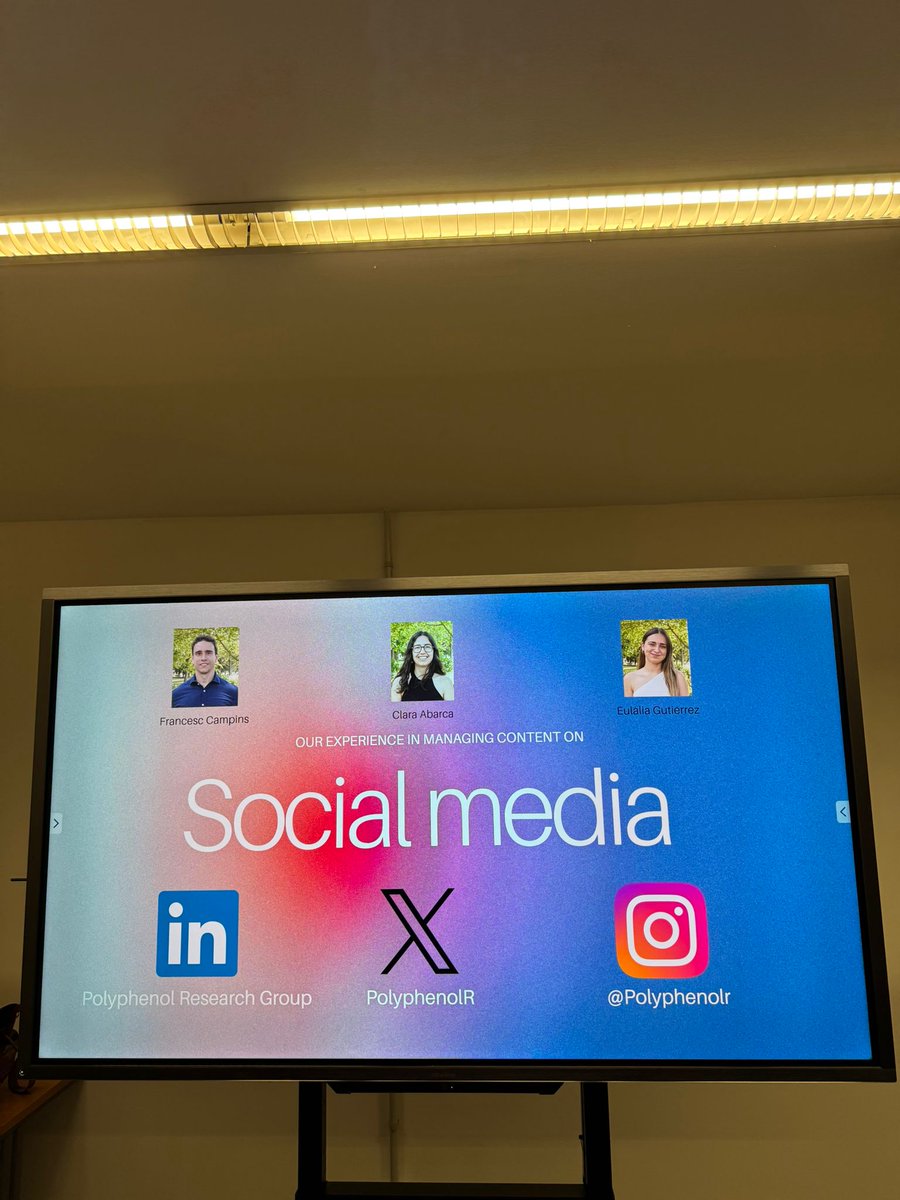 🔵Seminario de RRSS! 🎉 

En nuestro seminario hablamos sobre cómo manejar redes y compartir nuestros proyectos y artículos científicos. 📚

Para estar al tanto de todas nuestras novedades y actualizaciones seguidnos en📲

LinkedIn acortar.link/bEF08M

Instagram @polyphenolr