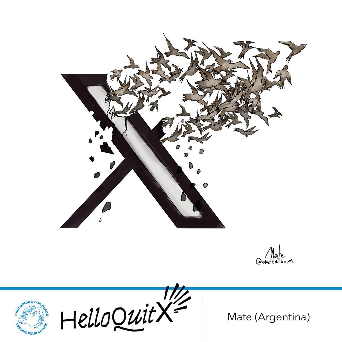 [EVENT] #20January

Cartooning for Peace leaves the social media X (Twitter) IN 1 DAY and joins the #HelloQuitX campaign: cartooningforpeace.org/en/evenements/…

You too, join <a href="/HelloQuitX/">HelloQuitX</a>! You can leave X without losing your followers or your content.

✏️ @MATEdibujos (Argentina)