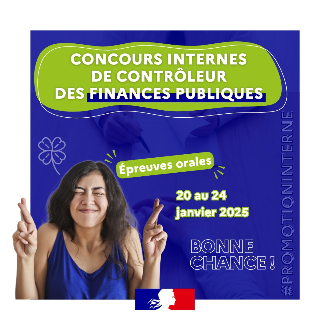 🍀 Bonne chance à tous les candidat(e)s qui vont passer cette semaine les épreuves orales des concours internes de contrôleur de la <a href="/dgfip_officiel/">Direction générale des Finances publiques</a> !
🗓️ Pour les résultats, rdv le 7️⃣ février 2025 ! 🤞🏼
➕ d'infos sur nos concours 👉 …lesfinancespubliques.economie.gouv.fr/des-concours-p…
#concours #interne #RLFP