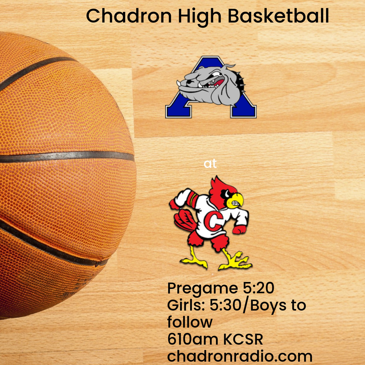 thompsonchase4's tweet photo. One of the best rivalries in the panhandle renews tonight as @AllianceBulldog comes to @ChadronHS to take on the Cardinals. Join me on 610am KCSR and https://t.co/VuGvsfMc8J for pregame at 5:20 with tipoff for girls at approx 5:30. 
#nebpreps https://t.co/SfSCt9HJig