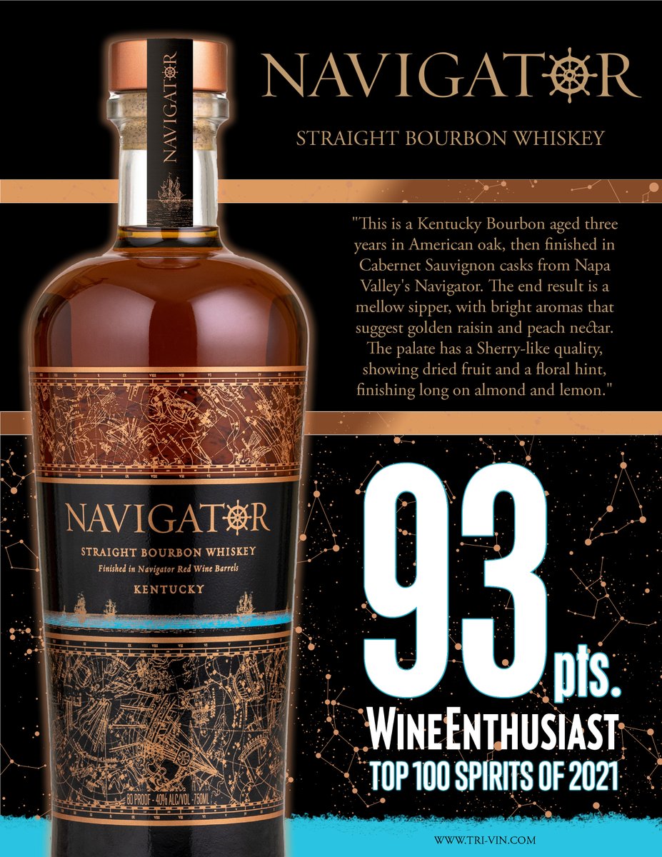 trivinimports's tweet photo. Here is an amazing Whiskey from Kentucky. Navigator Straight Bourbon Whiskey received an amazing score of 93 points Wine Enthusiast and is Top 100 Spirits of 2021. 
#navigator #straightbourbonwhiskey #bourbonwhiskey #whiskey #kentucky #wineenthusiast #top100spirits #top100 https://t.co/c409EKkOn9