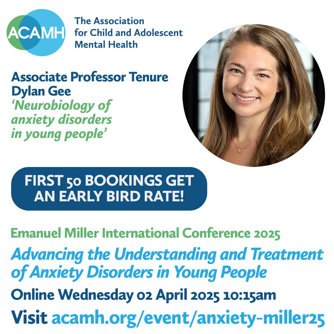 Don't miss <a href="/acamh/">Association for Child & Adolescent Mental Health</a>'s upcoming online conference 'Advancing the Understanding &amp; Treatment of #AnxietyDisorders in Young People', 2 April 2025

FIRST 50 BOOKINGS GET AN EARLY BIRD RATE! With a phenomenal line-up, including <a href="/dylanggee/">Dylan Gee, PhD</a>! bit.ly/4awsaM9
