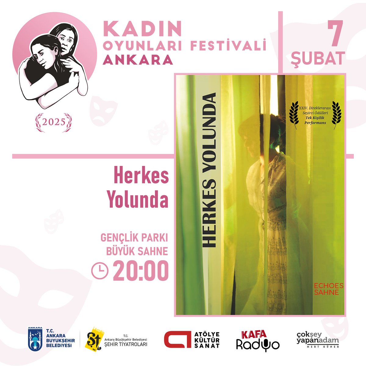AtolyeKultur's tweet photo. Kadın Oyunları Festivali 2025 Ankara ayağı beşinci ve son gününde @EchoesSahne yapımı "Herkes Yolunda" oyunu izleyicisi ile buluşacak..
#kadınoyunlarıfestivali #tiyatro #festival #kadın #tiyatroiyidir #tiyatroiyileştirir #ankara https://t.co/WArUuMPhNe