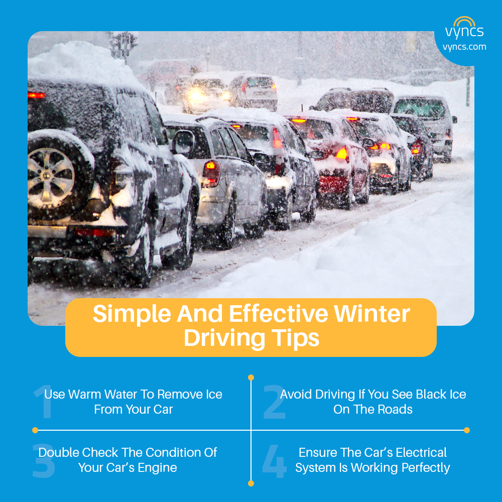 MyVyncs's tweet image. Driving in the winter season is pretty risky. Especially with the upcoming snow reports!
For more tips on driving, check out vyncs.com!

#vyncs #vyncsgpstracker #vyncstrackers #cargpstracker