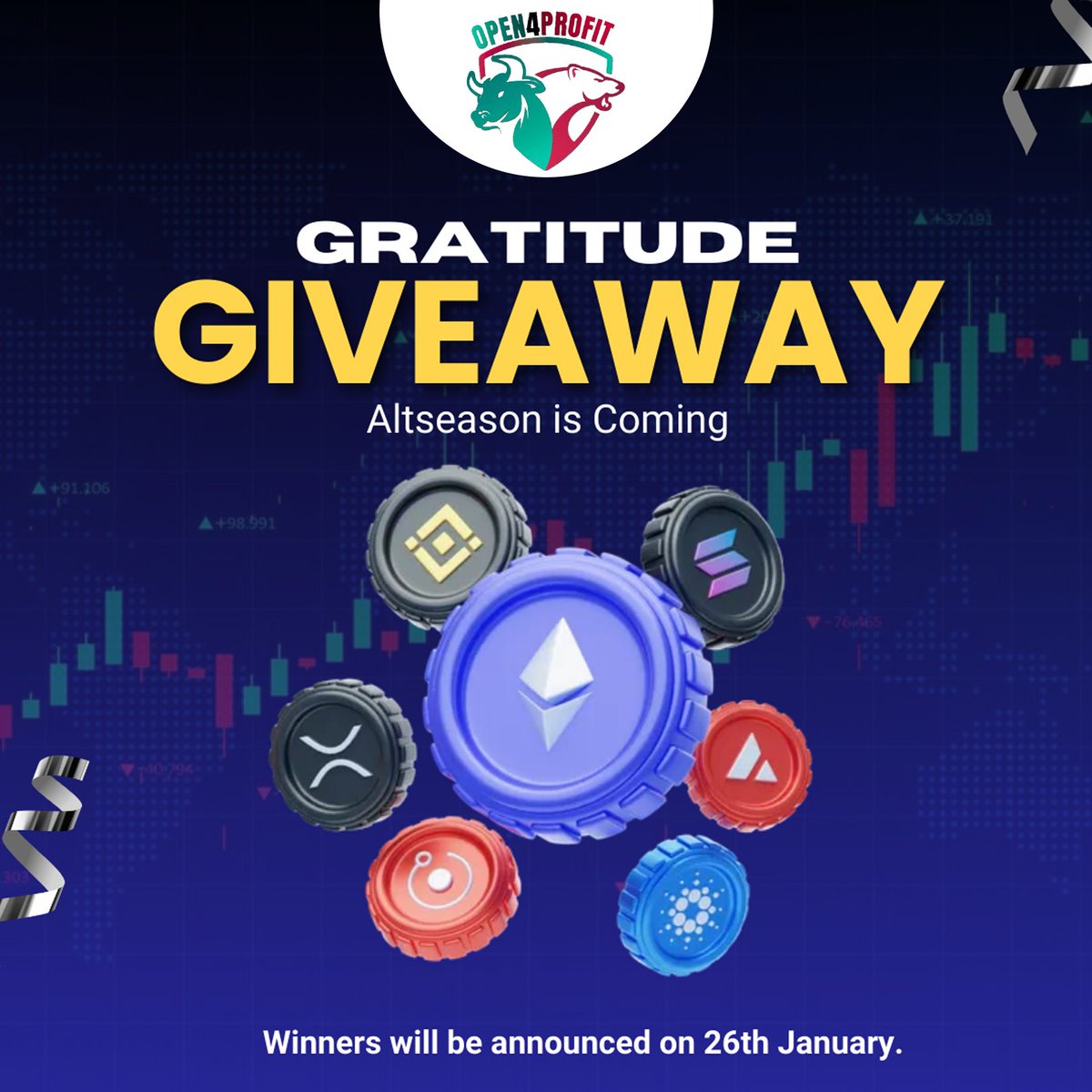 Open4profit (@open4profit) on Twitter photo 🚀 Open4Profit Gratitude Giveaway: Altseason is Coming 🚀
The charts are heating up, and altseason is just around the corner! 🔥
To thank our amazing community, we’re giving away $100 in total prizes to 2 lucky winners!
Steps to join:
1️⃣ Like this post
2️⃣ Follow 👉 🚀 Open4Profit Gratitude Giveaway: Altseason is Coming 🚀
The charts are heating up, and altseason is just around the corner! 🔥
To thank our amazing community, we’re giving away $100 in total prizes to 2 lucky winners!
Steps to join:
1️⃣ Like this post
2️⃣ Follow 👉