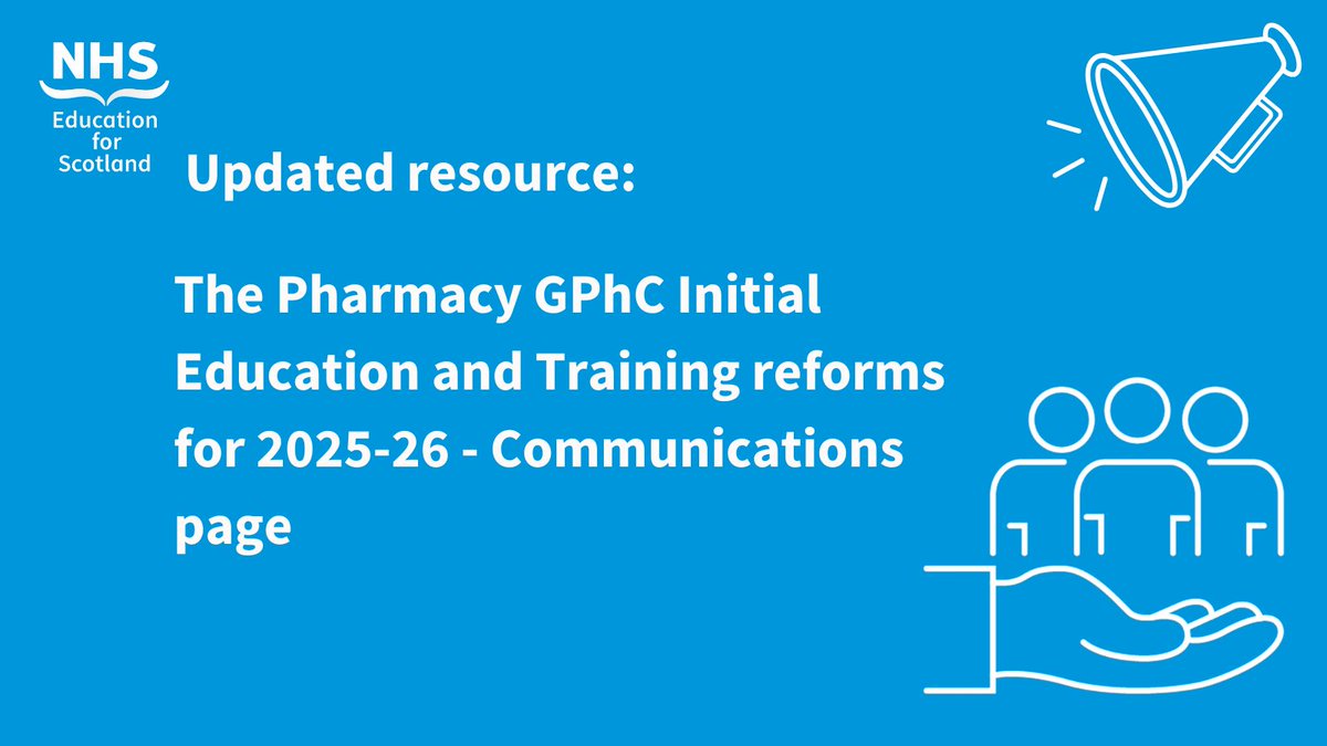 Want to find out more about the changes to the Foundation Training Year in 2025/26? 

We're excited to launch our recently updated
Pharmacy GPhC Initial Education and Training reforms for 2025-26 Communications page.

Access the page on Turas Learn here: learn.nes.nhs.scot/72214