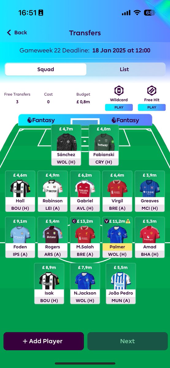 vedranilkic's tweet photo. @11filipnovak By far the best thread on X! Any tips with my team? Thinking of rolling a transfer and heading into GW23 with 4 FTs! https://t.co/Y2DnDUPHiX