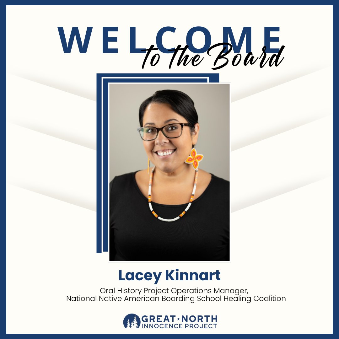 Welcome Lacey Kinnart to our Board! Lacey is an enrolled citizen of the Sault Ste. Marie Tribe of Chippewa Indians. She serves as the Oral History Project Ops Manager at @nabshc. She also played a pivotal role in exonerating her partner, Danny Wilber after wrongful conviction.