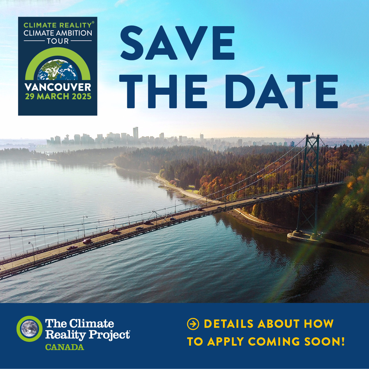 SAVE THE DATE! The Climate Reality Project is excited to be hosting a Leadership Corps training in Vancouver on March 29. This is your chance to join the Leadership Corps, a global network of over 50,000 a Climate Reality Leaders.

Sign-up for updates 
👉 loom.ly/wSuBhdY