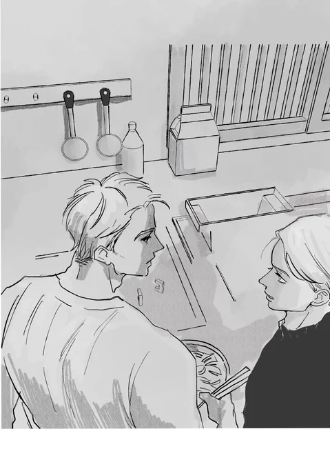 今週忙しくてあまり練習出来なかったな〜現パ✂️🥓
素材背景の線を手書き風にするのはやった でか牛乳パック何? 