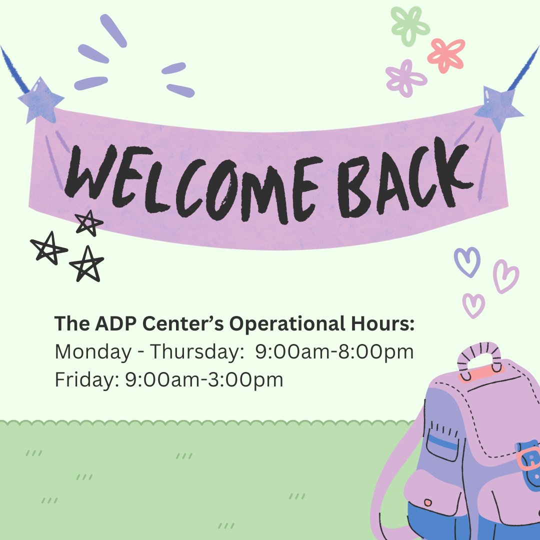 Welcome back from all of us at the ADP Center! 🌟🎒 We’re excited to support you this semester! Check out our operational hours and stop by to make the most of your learning experience. 📚✨ @montclair_ceel #WelcomeBack #ADPCenter #EdTech #MontclairStateUniversity