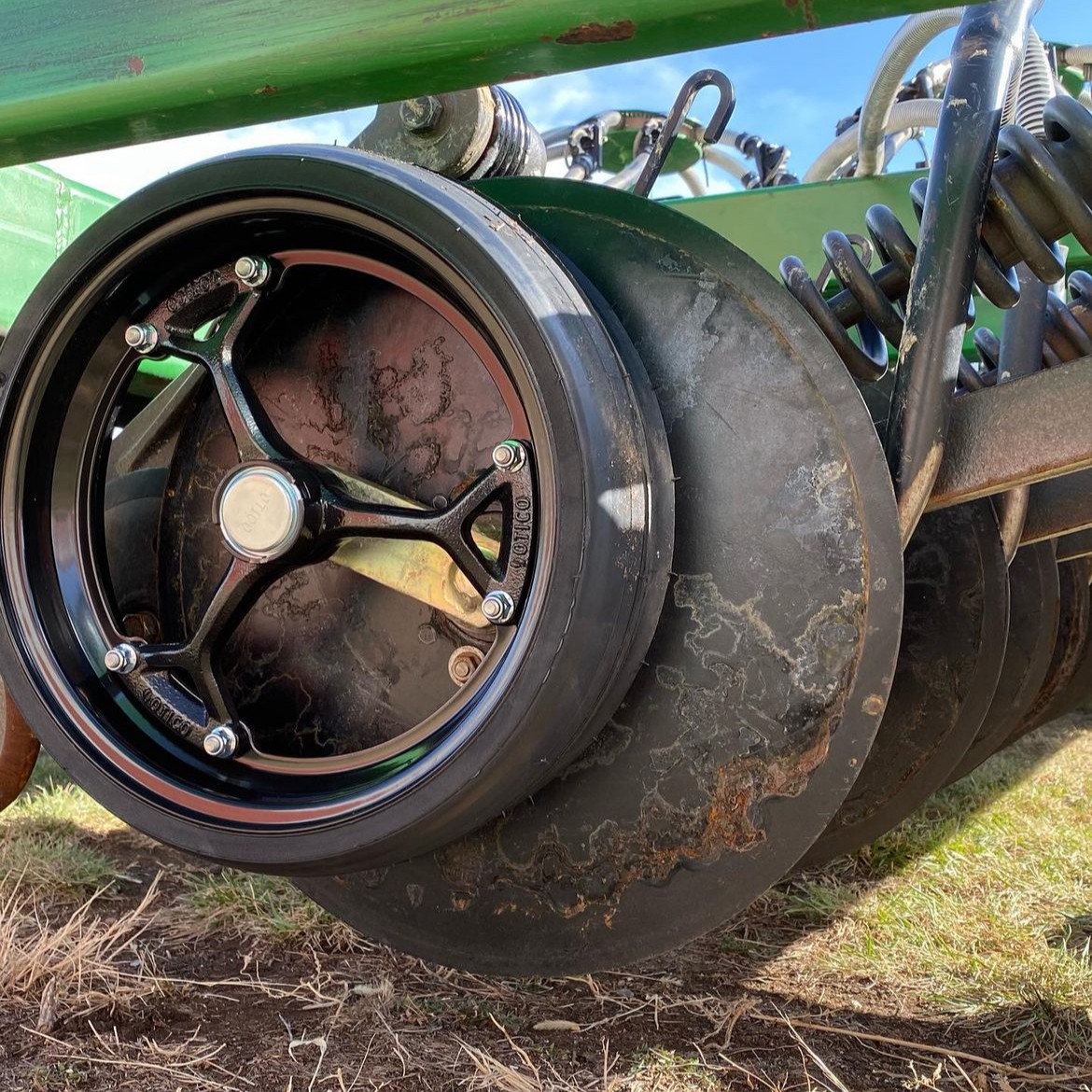 WearpartsLLC's tweet photo. Looking for a gauge wheel technology that’s tough in the field but gentle on soil? You need FarmFlex® by Otico – semi-solid rubber tires designed for advanced wear life while minimizing compaction: https://t.co/qEN5J2f4ae https://t.co/W9il0yPqYj