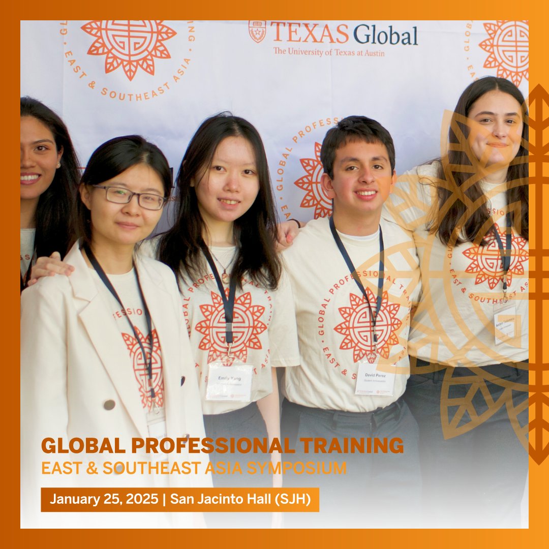 Texas Global ISSS (@utexasisss) on Twitter photo Last chance to register to attend this year’s Global Professional Training: East & Southeast Asia Symposium happening January 25 from 9:45 a.m. to 6:30 p.m. We can't wait to see you there!
Register at utx.global/gpt-asia.
<a href="/SoniaFeigenbaum/">Sonia Feigenbaum</a> Last chance to register to attend this year’s Global Professional Training: East & Southeast Asia Symposium happening January 25 from 9:45 a.m. to 6:30 p.m. We can't wait to see you there!
Register at utx.global/gpt-asia.
<a href="/SoniaFeigenbaum/">Sonia Feigenbaum</a>
