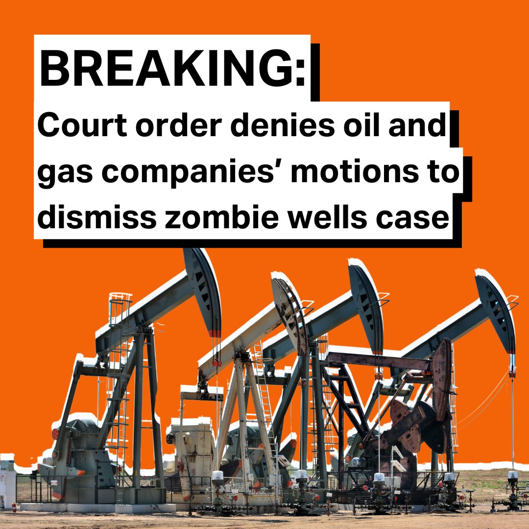 ClientEarthUSA (@clientearthusa) on Twitter photo 🚨 Zombie wells update: the Court just DENIED oil and gas defendants' motions to dismiss our clients’ case against them, allowing them to move forward. 
 We look forward to sharing more updates with our supporters as the case progresses! 🚨 Zombie wells update: the Court just DENIED oil and gas defendants' motions to dismiss our clients’ case against them, allowing them to move forward. 
 We look forward to sharing more updates with our supporters as the case progresses!