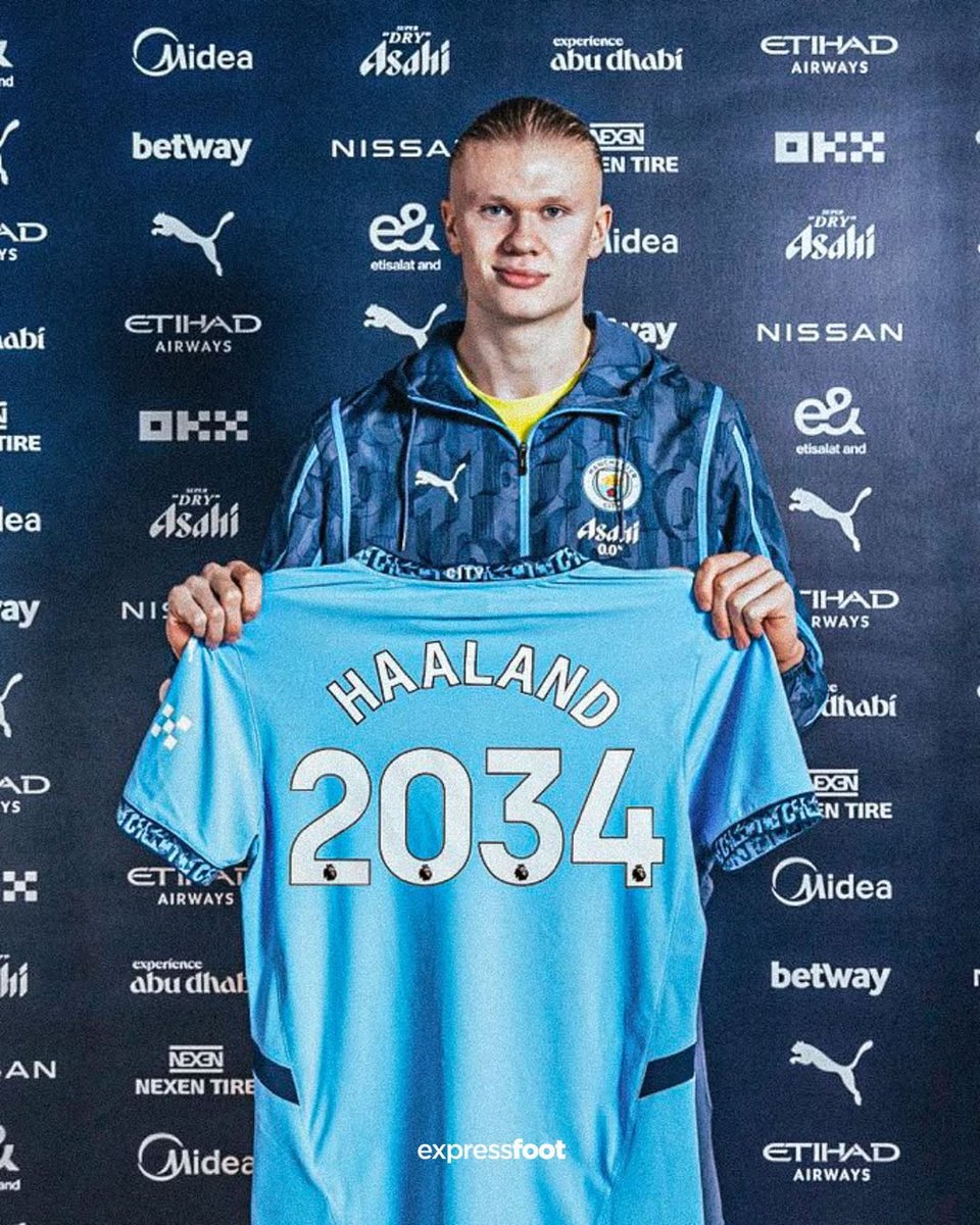 _expressfoot_'s tweet photo. OFFICIEL ✅ 

ERLING HAALAND 🇳🇴 𝗣𝗥𝗢𝗟𝗢𝗡𝗚𝗘 𝗝𝗨𝗦𝗤𝗨’𝗘𝗡… 𝟮𝟬𝟯𝟰 𝗔̀ 𝗠𝗔𝗡𝗖𝗛𝗘𝗦𝗧𝗘𝗥 𝗖𝗜𝗧𝗬. 🤯🤯 

Considéré comme l’un des meilleurs attaquants du monde à l’heure actuelle, le cyborg norvégien a décidé de signer un contrat de près de 10 ANS avec les SkyBlues. 

Il s’agit de l’un des contrats les plus lucratifs de l’histoire du sport. 

Que pensez-vous de cette incroyable prolongation ?🤔