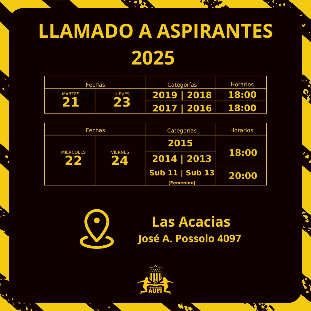 Arrancamos el 2025 🟡⚫
Llamado a aspirantes de cara a esta temporada ⚽
Completar el formulario ➡️ forms.gle/33zoy8Cp9Y3xW4…

*Asistir con ropa acorde al club.