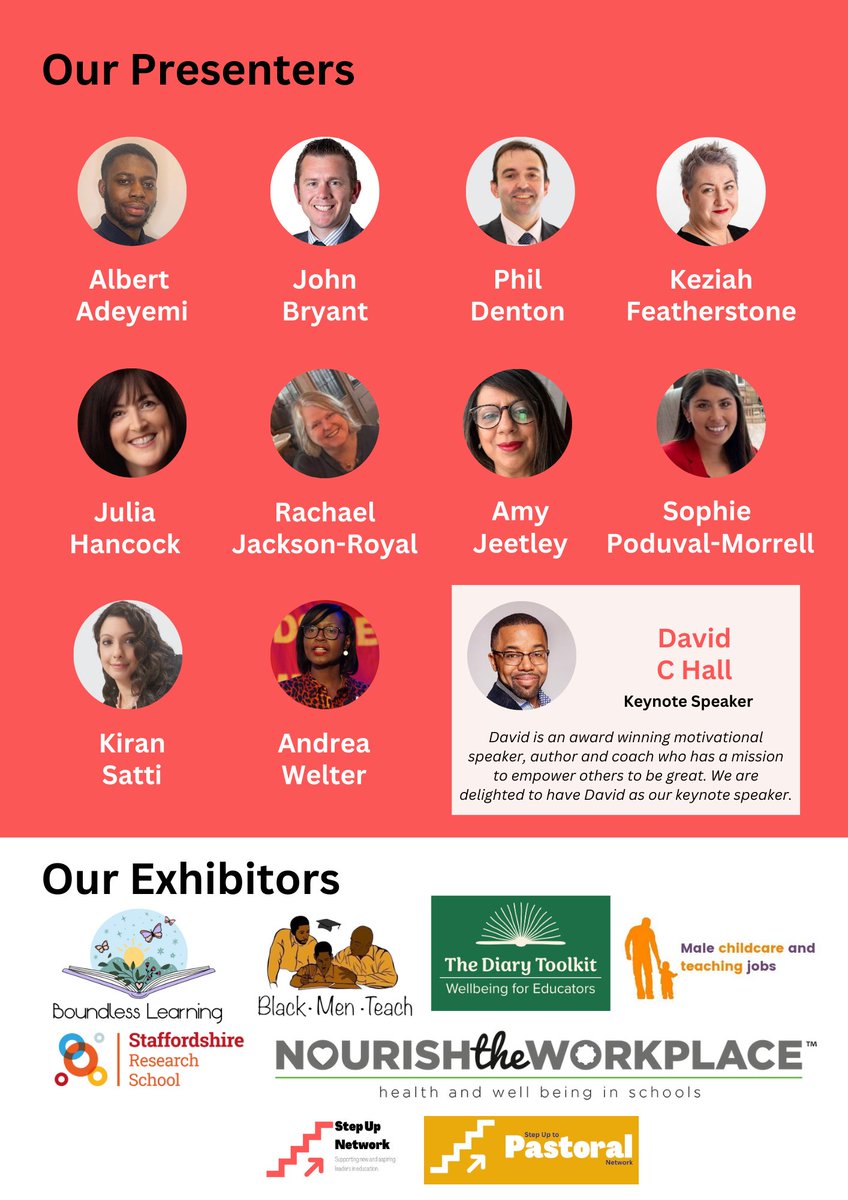 Step Up Network CIC (@stepupnet_ed) on Twitter photo We also have sessions from:
<a href="/ActiveYouthUK/">Mr Adeyemi ✊🏾</a>
@johnbryantHT
<a href="/phildenton81/">Phil Denton</a>
@keziah70
<a href="/BoundlessLtd/">Boundless Learning Ltd</a>
<a href="/rroyal110/">Dr R.Jackson-Royal</a>
<a href="/amyjeetley/">Amy Jeetley</a>
Sophie Poduval-Morrell
<a href="/Miss_K_Sunray3/">KiranS</a>
Andrea Welter
As well as <a href="/BlackMenTch/">Black Men Teach 👨🏾🏫</a>, <a href="/MaleChildcare/">Male Childcare and Teaching Jobs</a> and <a href="/JTStaffsRSch/">Staffordshire Research School @ John Taylor</a> exhibiting amongst others! We also have sessions from:
<a href="/ActiveYouthUK/">Mr Adeyemi ✊🏾</a>
@johnbryantHT
<a href="/phildenton81/">Phil Denton</a>
@keziah70
<a href="/BoundlessLtd/">Boundless Learning Ltd</a>
<a href="/rroyal110/">Dr R.Jackson-Royal</a>
<a href="/amyjeetley/">Amy Jeetley</a>
Sophie Poduval-Morrell
<a href="/Miss_K_Sunray3/">KiranS</a>
Andrea Welter
As well as <a href="/BlackMenTch/">Black Men Teach 👨🏾🏫</a>, <a href="/MaleChildcare/">Male Childcare and Teaching Jobs</a> and <a href="/JTStaffsRSch/">Staffordshire Research School @ John Taylor</a> exhibiting amongst others!