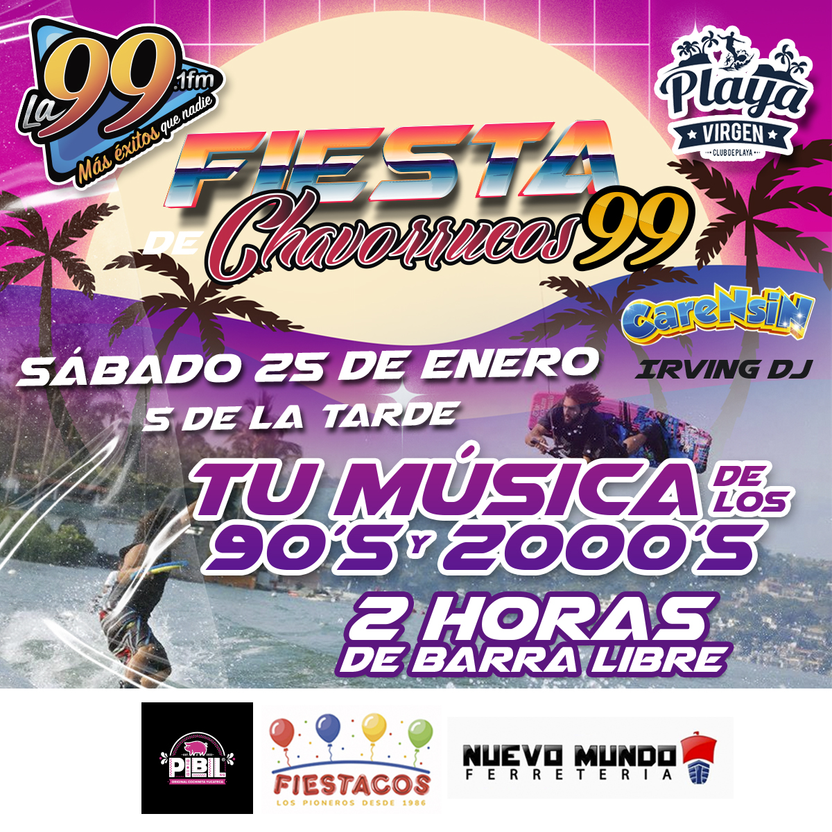 ¡No te pierdas la Fiesta de Chavorrucos 99! 

Este sábado 25 de enero desde las 5 PM en Playa Virgen, Tequesquitengo. Disfruta de los mejores éxitos de los 90's y 2000's con Irving DJ. 

¡Nos vemos ahí para pasar una tarde inolvidable!