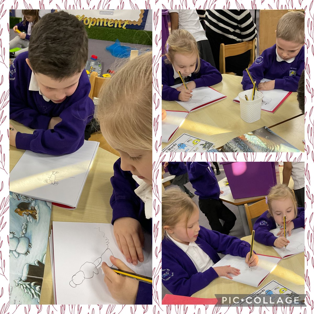 ellistonacademy's tweet photo. Drawing club in FS2 is off to a great start this term with the children drawing about The Gruffalo’s Child and coming up with some fun passwords for the Big Bad Mouse. #EllistonEYFS #EllistonLiteracy #EllistonWriting https://t.co/5XmJiJHZKA