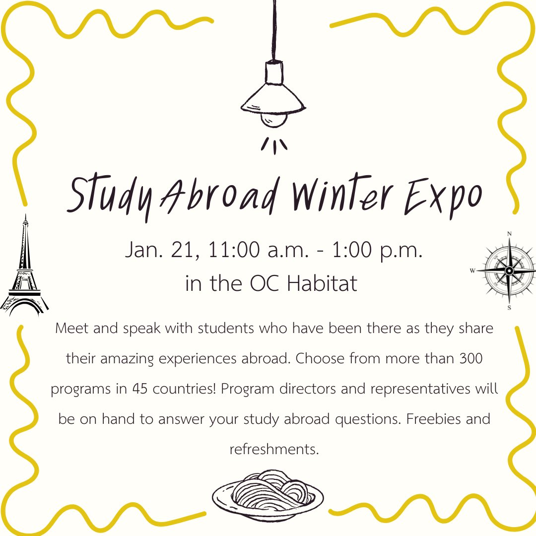 Go to the OC Habitat on Jan. 21 to learn more about the possible ways you can expand your education by studying abroad! 

#oaklanduniversity #writing #rhetoric