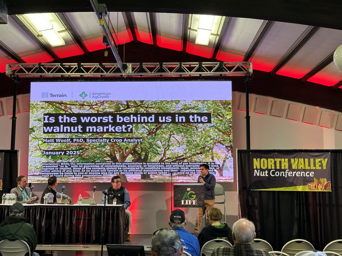 We appreciated the opportunity to share our #walnut market insights at this week's North Valley Nut Conference. Our Matt Woolf shared some good news with attendees:

↗️ The worst is indeed behind walnut growers, and prices are benefiting from an improved supply-demand balance.