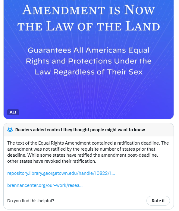 Eric Daugherty on X: "🚨 COMMUNITY NOTES WINS AGAIIN: President Biden has  been slapped with another scathing fact-check after unilaterally declaring  the 28th Amendment into existence. "The text of the Equal Rights