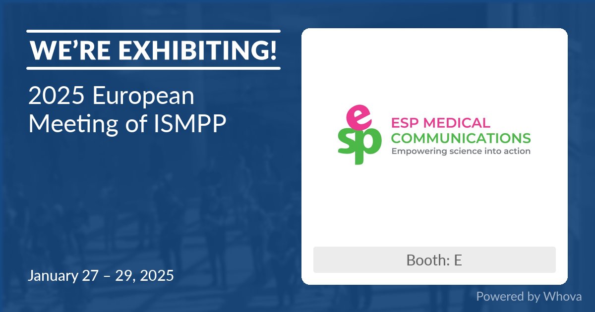 ESP_MedComm's tweet photo. Please visit us on Booth E at the 2025 European Meeting of ISMPP. 
#ISMPPEurope2025 #ESP #MedComms #Publicationplanning #Medicalwriting https://t.co/r60lXcBNJg