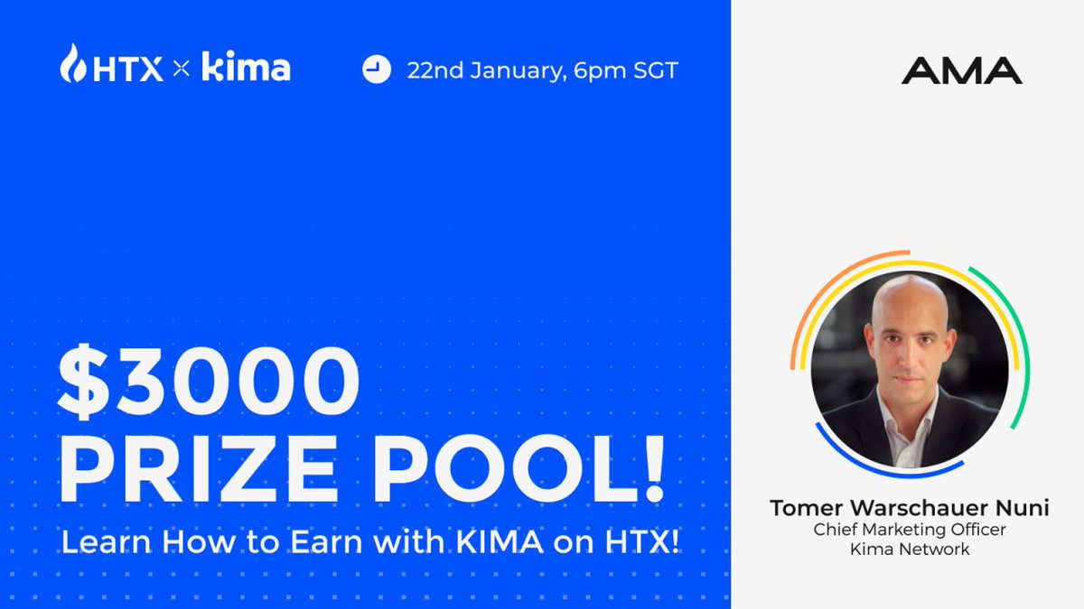 HTX_Global's tweet photo. HTX with KIMA AMA Event!

 Win Your Share of $3000:
✅Follow @HTX_Global @KimaNetwork

✅RT + Like + Tag 2 Friends

✅ Set Reminder 
https://t.co/oTquJgRPeF

✅Fill out the form below after the event
https://t.co/zhMAO1IuJ7 https://t.co/fpXZKt7Rcn
