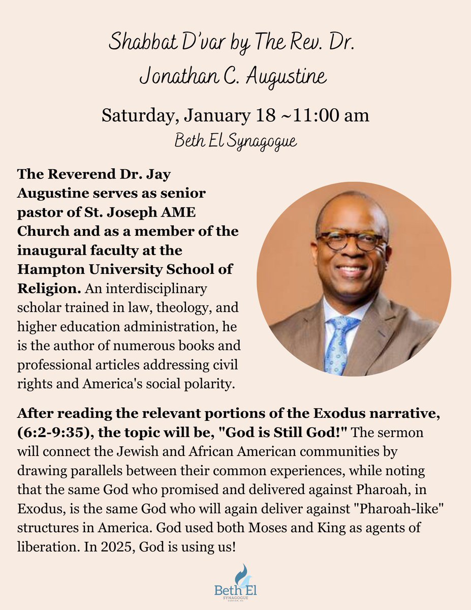 Jay Augustine (@jayaugustine9) on Twitter photo As we honor the legacy of #mlk, I’m humbled 2 have my <a href="/StJosephAME/">St. Joseph AME Church</a> family join me 4 a special #shabbat service at <a href="/BethElSynagogue/">Beth El Synagogue</a>. #mlkweekend #strongertogether As we honor the legacy of #mlk, I’m humbled 2 have my <a href="/StJosephAME/">St. Joseph AME Church</a> family join me 4 a special #shabbat service at <a href="/BethElSynagogue/">Beth El Synagogue</a>. #mlkweekend #strongertogether