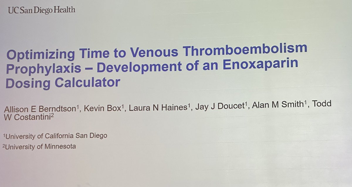 Jeff Nahmias MD MHPE FACS FCCM (@jnahmias1) on Twitter photo <a href="/UCSDTrauma/">UCSD Trauma Burn</a> 🌟 surgeon Dr. Allison Berndtson & <a href="/TWCostantini/">Todd Costantini</a> & team with outstanding work developing a calculator to help make anti Xa prophylactic dosing better than just weight based dosing
👏 <a href="/UCI_Trauma/">UCI TRAUMA</a> would love to participate in any future study on this. <a href="/UCSDTrauma/">UCSD Trauma Burn</a> 🌟 surgeon Dr. Allison Berndtson & <a href="/TWCostantini/">Todd Costantini</a> & team with outstanding work developing a calculator to help make anti Xa prophylactic dosing better than just weight based dosing
👏 <a href="/UCI_Trauma/">UCI TRAUMA</a> would love to participate in any future study on this.