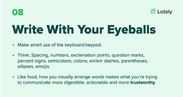 LatelyAI's tweet photo. Social posts need to be VISUALLY welcoming (w/ emojis, caps, etc) Otherwise? They'll seem pasted from a brochure. See more on Broken Post #8 in this roundup of 16 Broken Posts and How to Fix Them: https://t.co/6oSCOhbmOP
+ #TryLately's free bootcamp: https://t.co/k6HFFDKEx9 https://t.co/yHTBd7q0yk