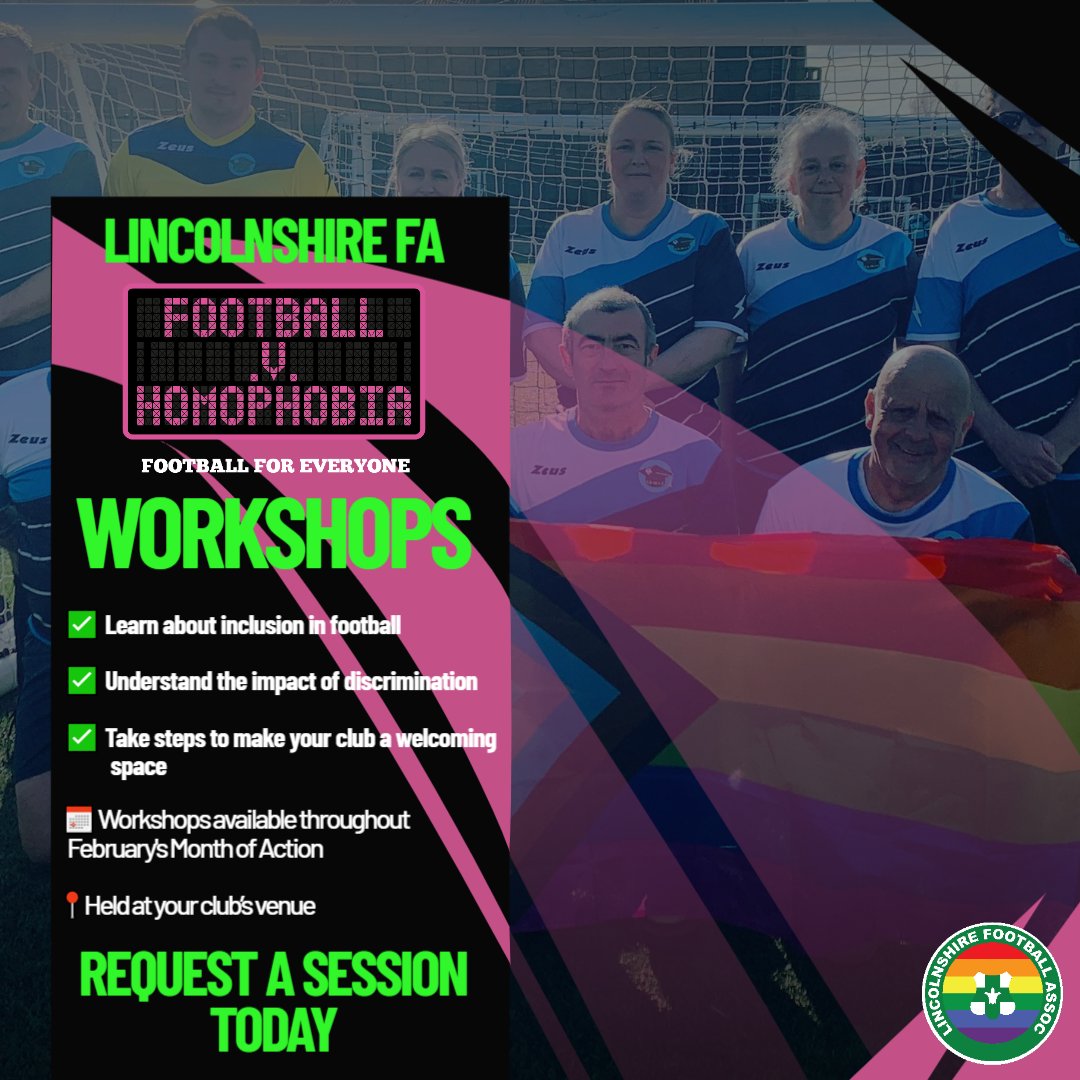 Lincolnshire FA (@lincolnshirefa) on Twitter photo 💬 “It’s been fantastic to have Lincolnshire FA deliver a Football V Homophobia workshop at our club. It’s given us valuable insight into how we can make football a game for everyone.”
There’s still time to book your FREE <a href="/FvHtweets/">FootballvHomophobia</a> workshop this February! 🏳️🌈⚽
📅 Available 💬 “It’s been fantastic to have Lincolnshire FA deliver a Football V Homophobia workshop at our club. It’s given us valuable insight into how we can make football a game for everyone.”
There’s still time to book your FREE <a href="/FvHtweets/">FootballvHomophobia</a> workshop this February! 🏳️🌈⚽
📅 Available