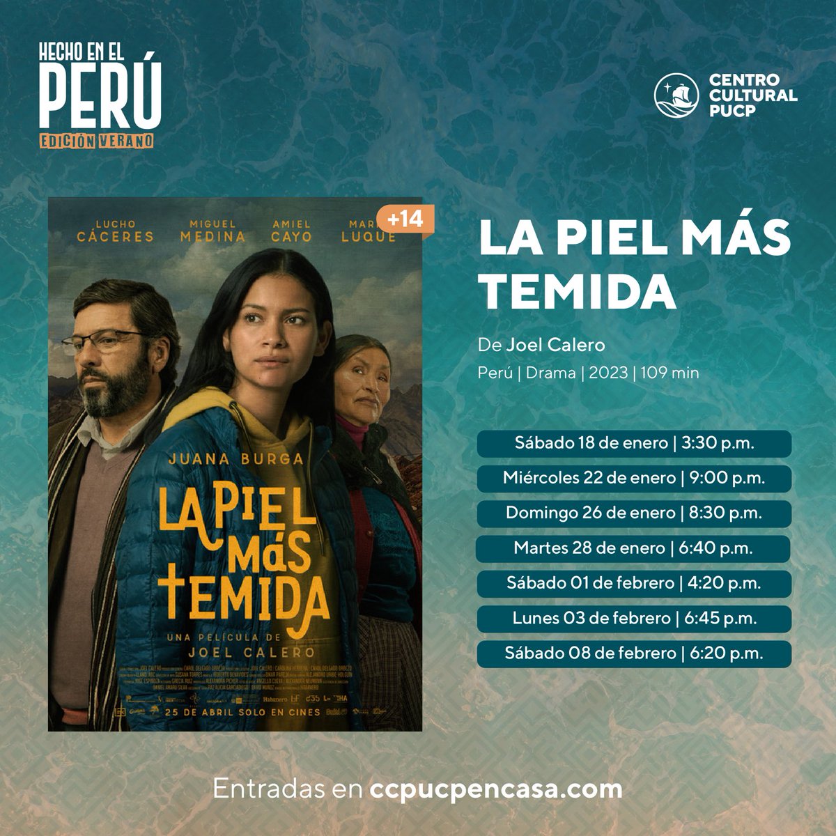 La nueva dirección del LUM ha cancelado la función de LA PIEL MÁS TEMIDA: oscurantismo y boicot grosero. Afortunadamente, tenemos funciones ya previstas en el CCPUCP. Empiezan mañana, sábado 18 de enero, a las 3:30 pm. Es, me parece, la última oportunidad de verla.