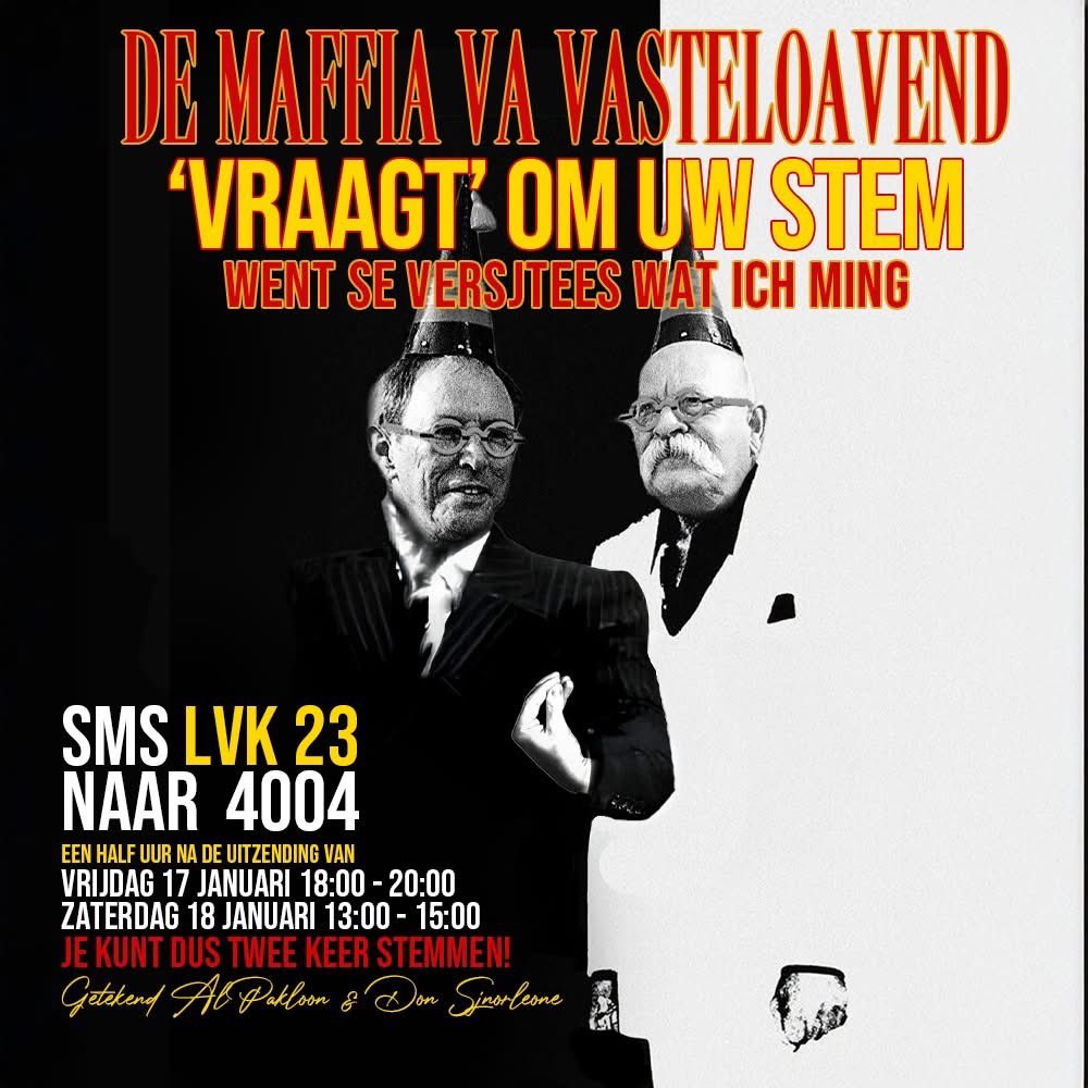 Vanoavend én/of murge mót 't gebure. Sjtumme kint meteen noa de oetzending va vanoavend, én nog ins noa de oetzending va murgemiddig. Sjteuk alles óp um te sjtumme, femilie, vrung en vaag bekinde! En dele is óch sjiek.