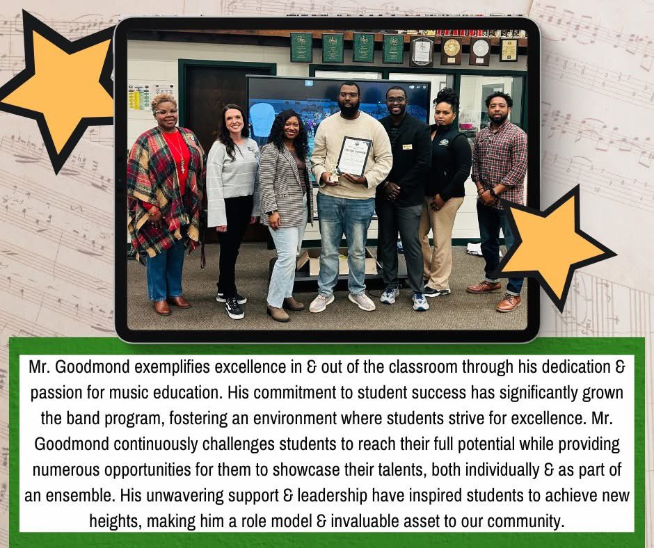 Congratulations to Mr. Goodmond, <a href="/GriffinHS/">Griffin High School</a> Band Director, for being honored as our January Creative Champion Award Recipient.

Mr. Goodmond exemplifies excellence in and out of the classroom through his dedication and passion for music education. <a href="/GriffinSpalding/">Griffin-Spalding K12</a>