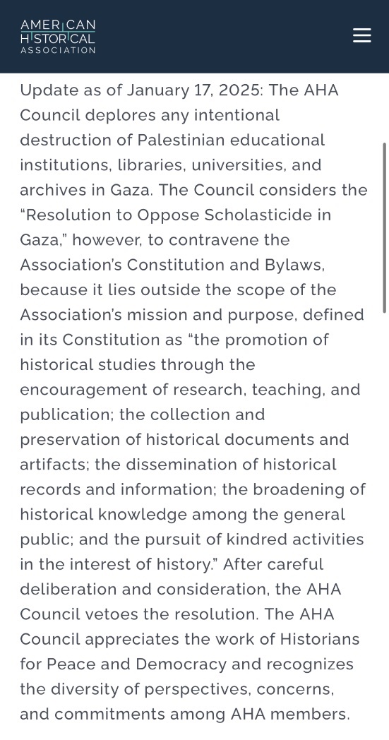 Unbelievable, shame on the American Historical Association