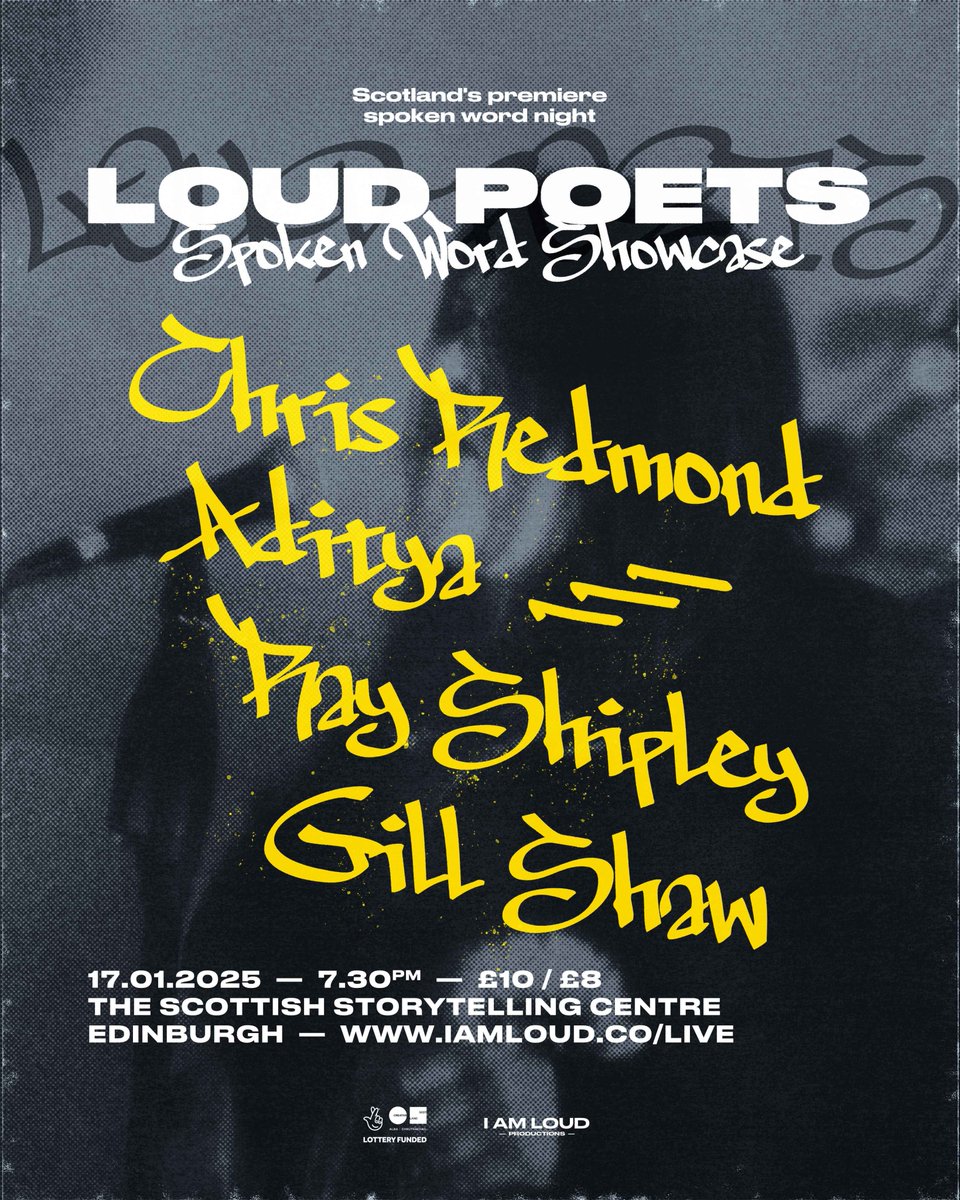 I Am Loud Productions (@iamloudpro) on Twitter photo TONIGHT! Join us at the <a href="/ScotStoryCentre/">Scottish Storytelling Centre</a> for our first spoken word showcase of the new year! We're so excited to be featuring Chris Redmond, Aditya, Ray Shipley, and Gill Shaw. 7:30 start; see you there!
Tickets: …storytellingcentre.online.red61.co.uk/event/913:5820… #poetry #WhatsOnEdinburgh TONIGHT! Join us at the <a href="/ScotStoryCentre/">Scottish Storytelling Centre</a> for our first spoken word showcase of the new year! We're so excited to be featuring Chris Redmond, Aditya, Ray Shipley, and Gill Shaw. 7:30 start; see you there!
Tickets: …storytellingcentre.online.red61.co.uk/event/913:5820… #poetry #WhatsOnEdinburgh