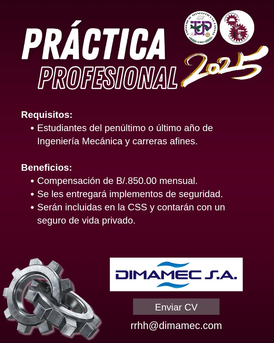 ¡𝐎𝐩𝐨𝐫𝐭𝐮𝐧𝐢𝐝𝐚𝐝 𝐝𝐞 𝐩𝐫á𝐜𝐭𝐢𝐜𝐚 𝐩𝐫𝐨𝐟𝐞𝐬𝐢𝐨𝐧𝐚𝐥 𝐩𝐚𝐫𝐚 𝐞𝐬𝐭𝐮𝐝𝐢𝐚𝐧𝐭𝐞𝐬 𝐜𝐨𝐧 𝐩𝐚𝐬𝐢ó𝐧 𝐩𝐨𝐫 𝐥𝐚 𝐢𝐧𝐠𝐞𝐧𝐢𝐞𝐫í𝐚! 

Dimamec S.A. busca estudiantes para realizar su práctica profesional en instalaciones, mantenimientos y reparaciones de A/A .