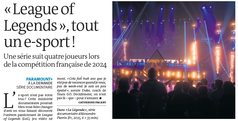 LeMondeTV's tweet photo. « Dans “La Légende” », sur @ParamountPlus : au cœur de @LeagueOfLegends  @LoL_France, avec Caliste, Selfmade, Eika et Boukada, on n’est pas là (que) pour jouer https://t.co/2fKDpkAx1x via @pacary_l https://t.co/eGm5rVgbJX