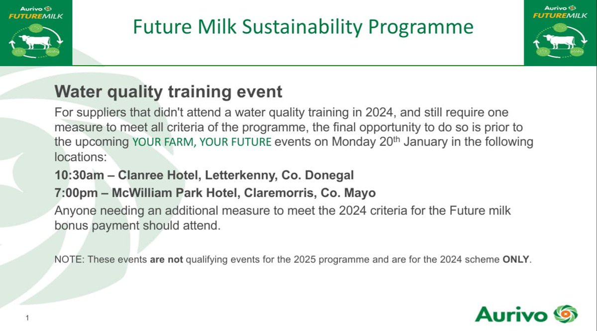 Details of water quality training for those that require one additional measure for the Future Milk Sustainability Programme