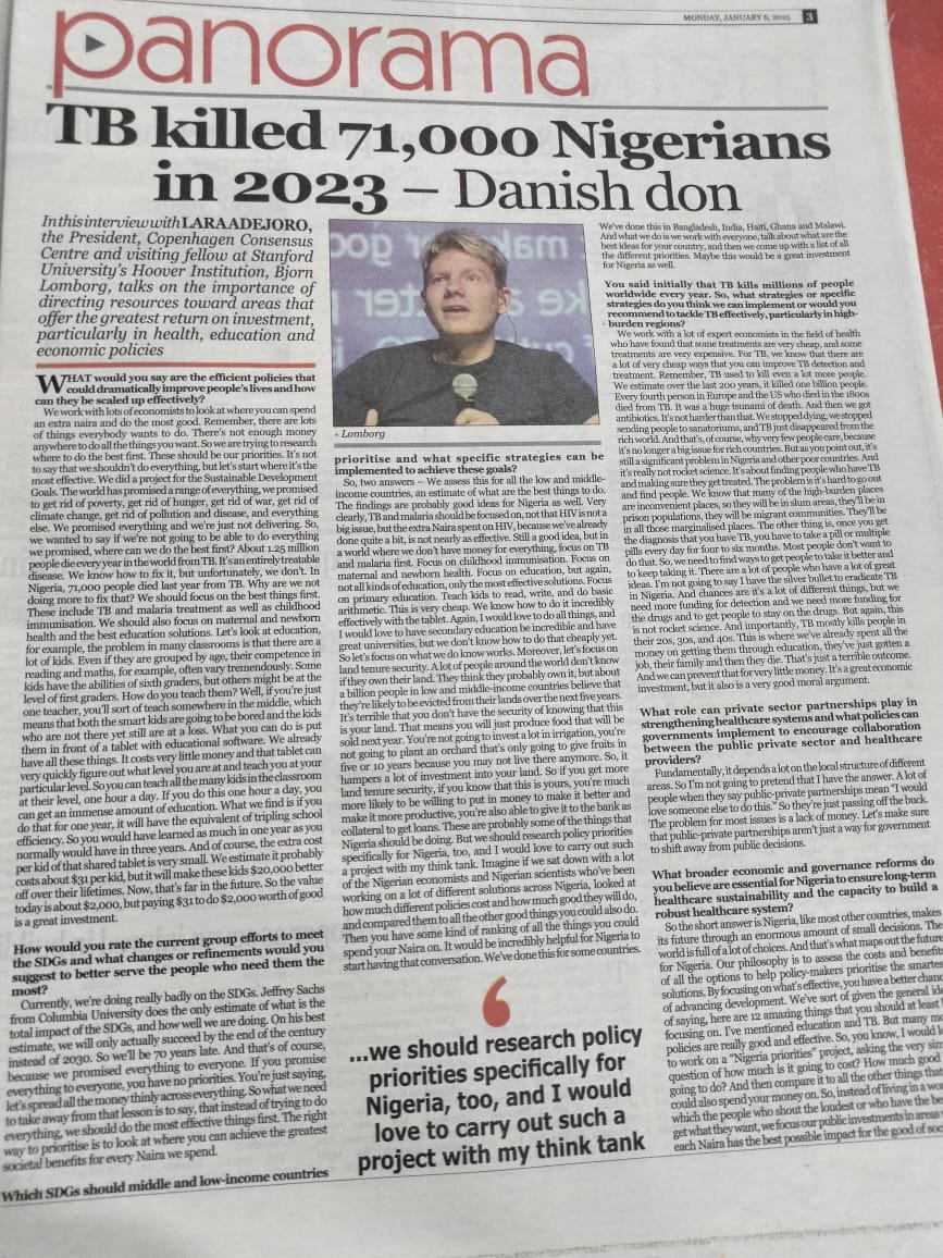 Stop TB Partnership (@stoptb) on Twitter photo About 1.25 million people 🌍 die every year from TB. Its an entirely treatable disease. We know how to fix it but unfortunately we don’t. In 2023 #TB killed 71,000 Nigerians. We should focus on best things 1st #TB #Malaria treatment & childhood immunization <a href="/BjornLomborg/">Bjorn Lomborg</a> #endTB About 1.25 million people 🌍 die every year from TB. Its an entirely treatable disease. We know how to fix it but unfortunately we don’t. In 2023 #TB killed 71,000 Nigerians. We should focus on best things 1st #TB #Malaria treatment & childhood immunization <a href="/BjornLomborg/">Bjorn Lomborg</a> #endTB