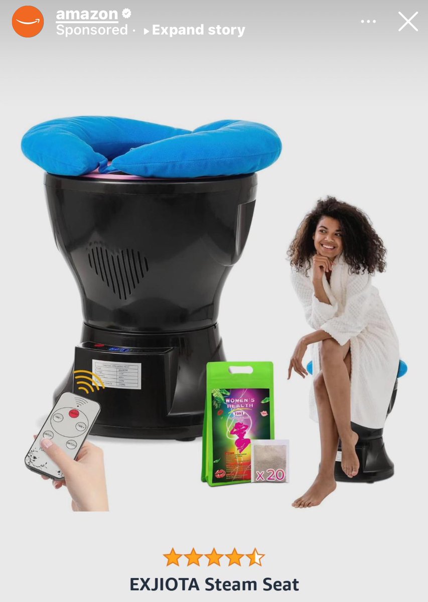 Dear Amazon, 
I’m dying to know what post I made/memory I shared where your ADbots  think I would need a #ButtSteamer?!?
Or is this a #crotchsteamer?  Now I’m 10x more curious what I’m doing wrong in life as to need my “nether region” steam cleaned. 

Sincerely,  tSickOfADs