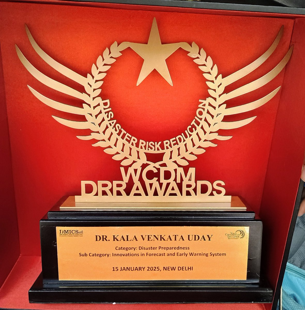 Delighted to share that Dr. <a href="/uday1112/">Dr Kala Venkata Uday</a> , Associate Professor <a href="/iit__mandi/">IIT Mandi</a>, has been honored with the WCDM Disaster Preparedness Award 2024 by Union Minister Shri Piyush Goyal! 🌟 
His innovations in landslide risk reduction &amp; bio-geotechnics inspire resilient communities.👏