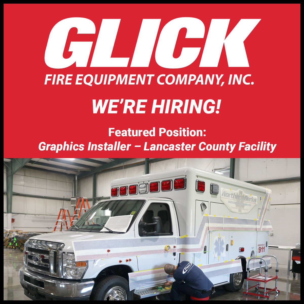 Interested in joining our devoted team of employees? Our Featured Position: Emergency Apparatus Vinyl Graphics Installer, Bird-In-Hand, PA. Apply today! bit.ly/42BPB4L #glickfire #glickcareers #careeropportunities #career #hiring #employment #lancastercountyjobs
