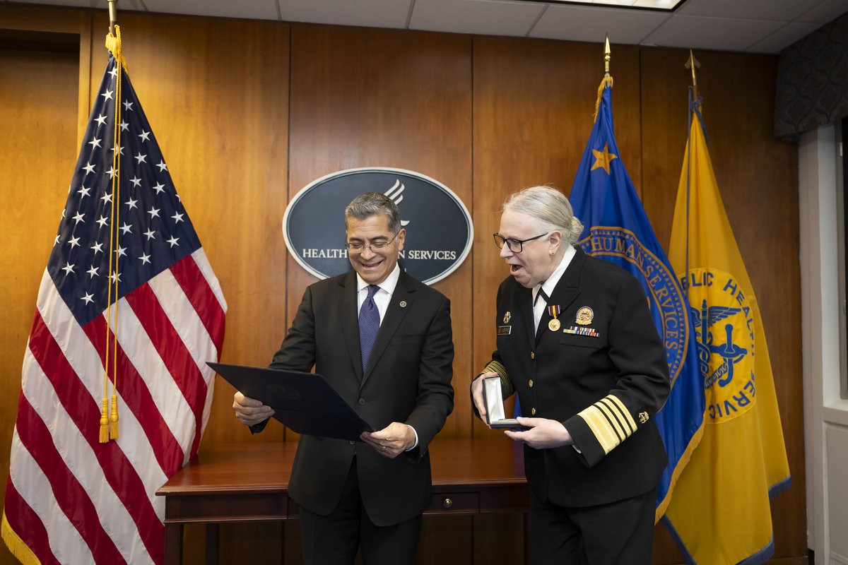 Secretary Xavier Becerra (@secbecerra) on Twitter photo Today, I presented <a href="/HHS_ASH/">Assistant Secretary for Health</a>, Admiral Rachel Levine, with the Distinguished Service Medal – the highest award granted to a Public Health Service officer. This is an honor she’s earned through her exceptional contributions and work to strengthen the <a href="/usphscc/">USPHS Commissioned Corps</a> and its 5,600 officers. Today, I presented <a href="/HHS_ASH/">Assistant Secretary for Health</a>, Admiral Rachel Levine, with the Distinguished Service Medal – the highest award granted to a Public Health Service officer. This is an honor she’s earned through her exceptional contributions and work to strengthen the <a href="/usphscc/">USPHS Commissioned Corps</a> and its 5,600 officers.