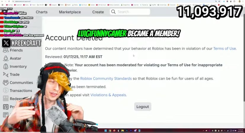 101Aesthethic's tweet image. kreekcrafts account got deleted NOOOO 😭 #roblox #kreekcraft #robloxaccount