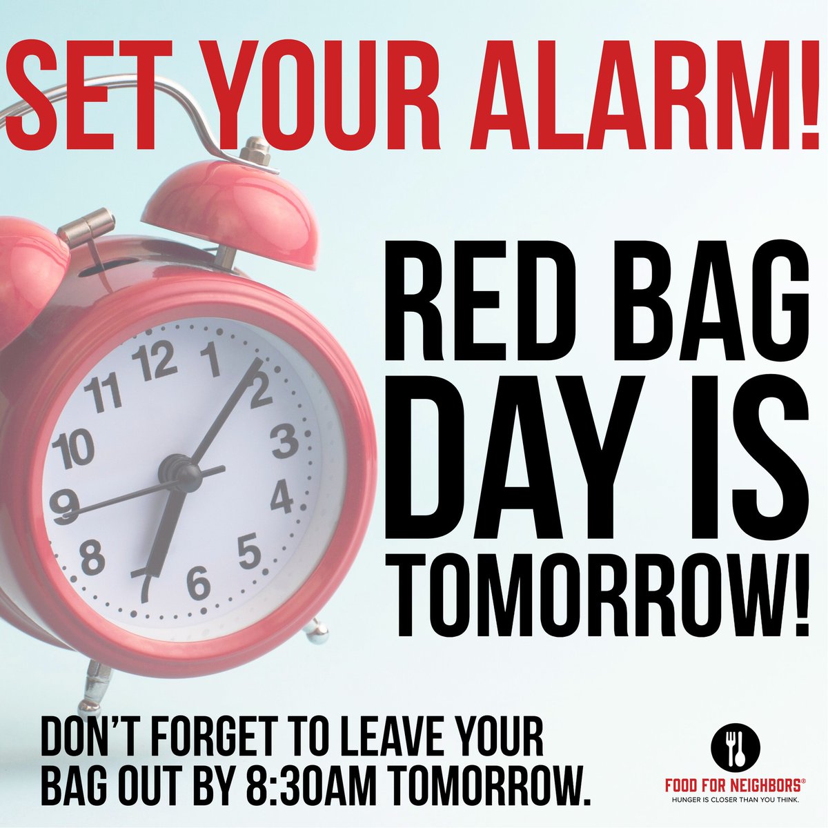 Don’t forget…leave your filled Red Bag by your front door tomorrow morning, January 18, no later than 8:30am. One of our drivers will pick up your bag and leave you a new one for the next collection. Thank you for supporting the Justice HS Wolf Shack!
foodforneighbors.org/red-bag-progra…
