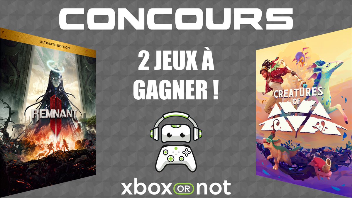 XboxOrNot's tweet photo. 🎁 Nouveau CONCOURS 🎁

Tentez de gagner 1 lot comprenant les jeux Remnant II Édition Ultime et Creatures of Ava pour Xbox Series 🤗

🎁🎁🎁🎁🎁🎁🎁🎁🎁🎁🎁
Pour participer :

👉 Suivre @XboxOrNot
🔁 RT ce post
💬 Citer un.e pote en commentaire

🍀 Facultatif, une chance supplémentaire si vous êtes abonnés à notre chaîne (capture d'écran en commentaire) https://t.co/dX1wo5CDt8 👀
🎁🎁🎁🎁🎁🎁🎁🎁🎁🎁🎁

#concours #Giveaways #Xbox #Cadeaux

TAS 24/01